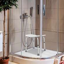 LILIIN Höhenverstellbar 37-51 cm aus Alu und Kunststoff Weiß Duschhocker Duschstuhl Badhocker Badestuhl Anti-Rutsch Badsitz Duschhilfe Duschsitz für Alter, Schwangere