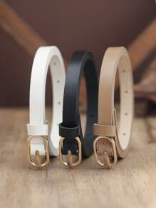 1 Set/3pcs Women's Multi-Color Ellipse Buckle PU Leather Skinny Belt, Suitable For Dresses Casual Pants, Etc., Daily Versatile Decorative Use Summer, School Fall, Autumn, Halloween - Black and White Card - View 5