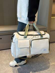 Buqingting 時尚防水雙口袋大容量旅行包，新款手提行李袋，女士肩背包，防水運動旅行袋，郵輪必備收納袋，男式旅行運動，度假，多功能收納衣服和鞋子 - 白色 - 查看 3