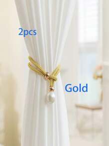 A Pair Of Pearl Decorative Curtain Tiebacks For Room Decor, Luxe And Minimalistic Style, Adjustable Curtain Clips With No Need For Drilling No-Drill