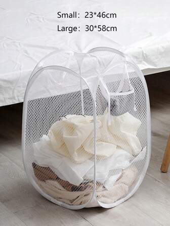 可折叠脏衣服篮弹出式洗衣篮，带侧袋的网状储物篮，便携式网状脏衣服篮，便携式洗衣篮，浴室，儿童房储物篮（白色）爱情人节