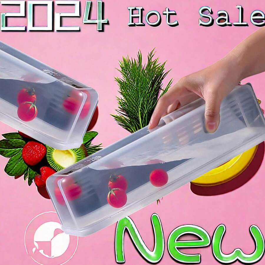 蛋糕保鮮盒，食品儲存抽屜容器，廚房冰箱麵條盒，多穀物儲存櫃，透明密封罐 - 白色 - 查看 1