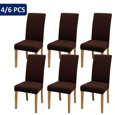 4/6/8/10 piezas Fundas de silla de unicolor, de fibra de poliéster elástica y extraíble, para sala de estar, comedor, dormitorio, para todas las estaciones