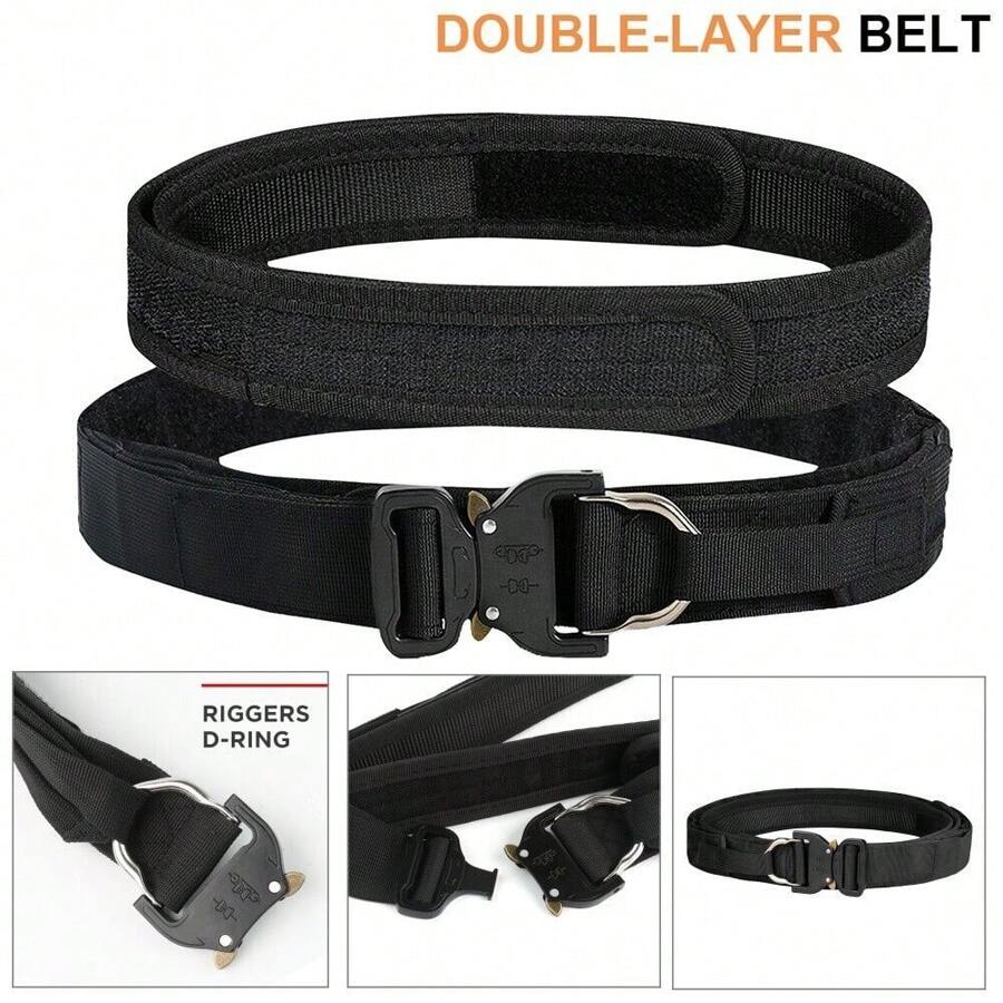 2in1 Double Layer Belt Tactical Thickened Molle Waist Belt Quick Release Buckle - Black - View 1