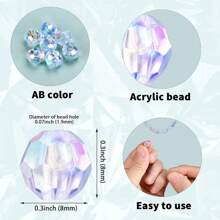 200 piezas/Paquete Cuentas acrílicas redondas facetadas transparentes de color AB de 8mm/0,3 pulgadas, cuentas acrílicas para manualidades DIY para hacer joyas, collares, pulseras, pendientes