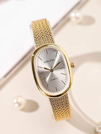 Vintage Oval-Shaped Watch With Exquisite Small Dial And Wheat Strap, Stylish And Sophisticated For Women's Workplace