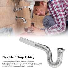 FEPK 1入柔軟不鏽鋼落水管通用於水槽和盆地，80cm / 31.5英寸，加厚P形陷阱，無氣味，浴室和廚房配件