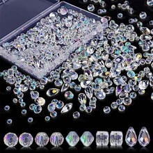 300/600 pièces Assortiment de perles en cristal pour la fabrication de bijoux avec boîte conteneur, perles en verre en vrac pour collier, bracelet, boucles d'oreilles DIY