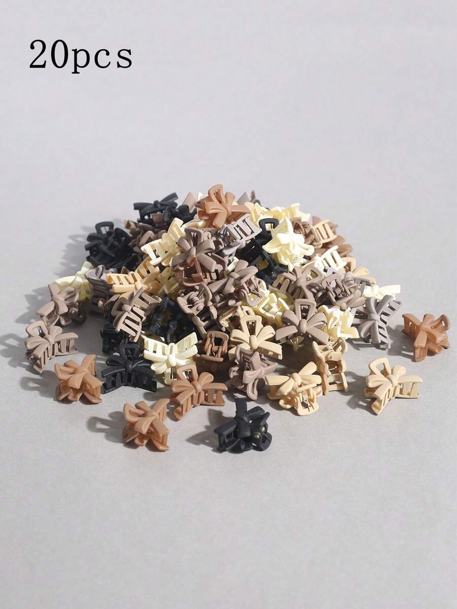 20pcs Mini Bow Hair Clips, Matte Beige Color, Simple And Versatile Plastic Hairpin For Bangs And Short Hair - Multicolor - View 1
