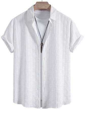 Men's Loose-Fit Casual Jacquard Short Sleeve Shirt For Summer