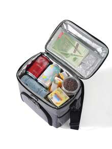 1入組男女兼用保溫午餐包，可重複使用的辦公室/學校/野餐/沙灘午餐盒，防漏冰箱托特收納袋，加厚隔熱層隔熱保冰防濺濕牛津布，防漏零下冰袋，配有可調節肩帶，適用於青少年/成人學校組織袋，教師收納袋，教室組織袋 - 灰色 - 查看 3