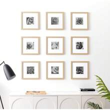9pcs/Set Square Frames For Home Decor,Classic Gallery Wall Frame Set, Displays 5x5 Photos Or 10x10 Without Mat, White Picture Frames Collage Wall Decor - 自然的 - 查看 6