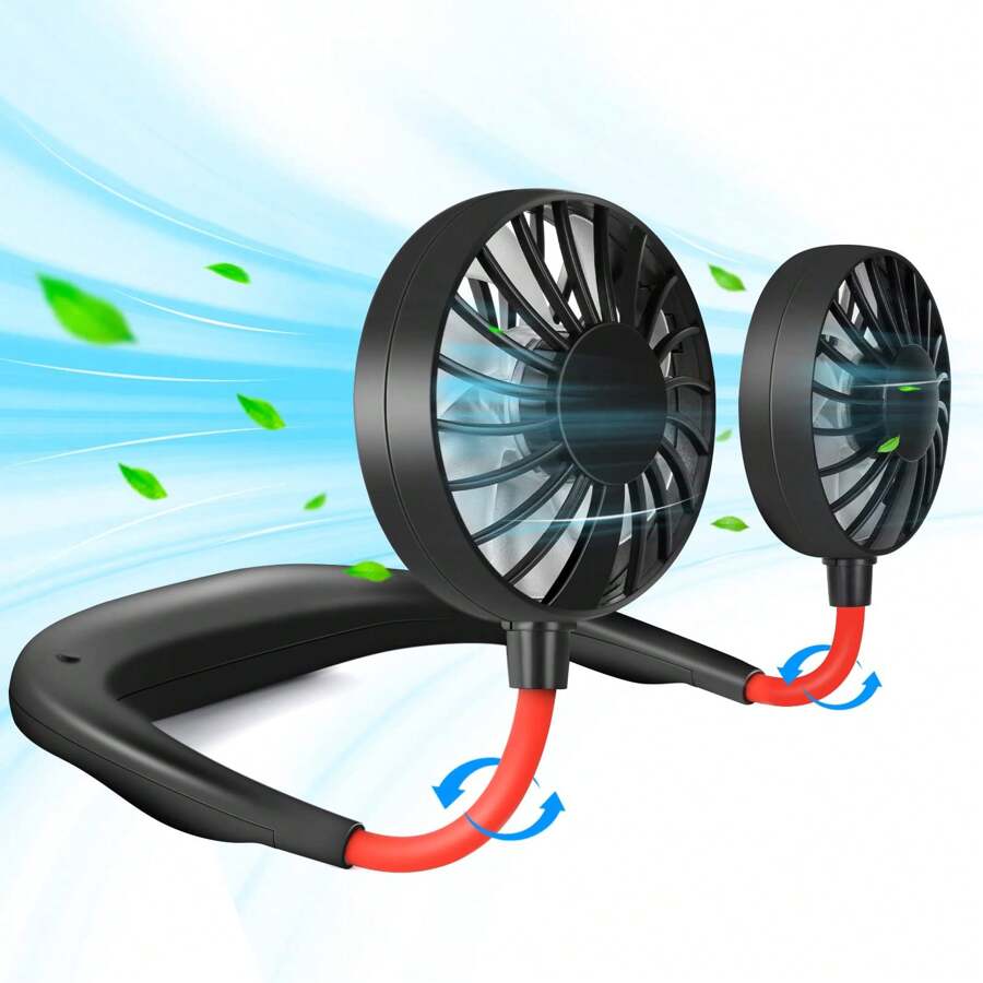 1pc Portable Neck Fan, Rechargeable Personal Hand-Free Fan, Mini USB Wearable Neckband Sport Fan, 3 Speed Adjustable, 360 Degrees Free Rotation Perfect For Working, Traveling, Office, Reading For Summer And For Outdoor,Sport,Travel,Kitchen,Bedroom,School,Office,And For Woman,Man,Children,Adult