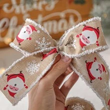 1卷 5.3cm 寬、200cm 長聖誕節帶有聖誕老人和雪花印花的人造粗麻邊緣絲帶,適用於禮品包裝裝飾 - 咖啡棕 - 查看 7