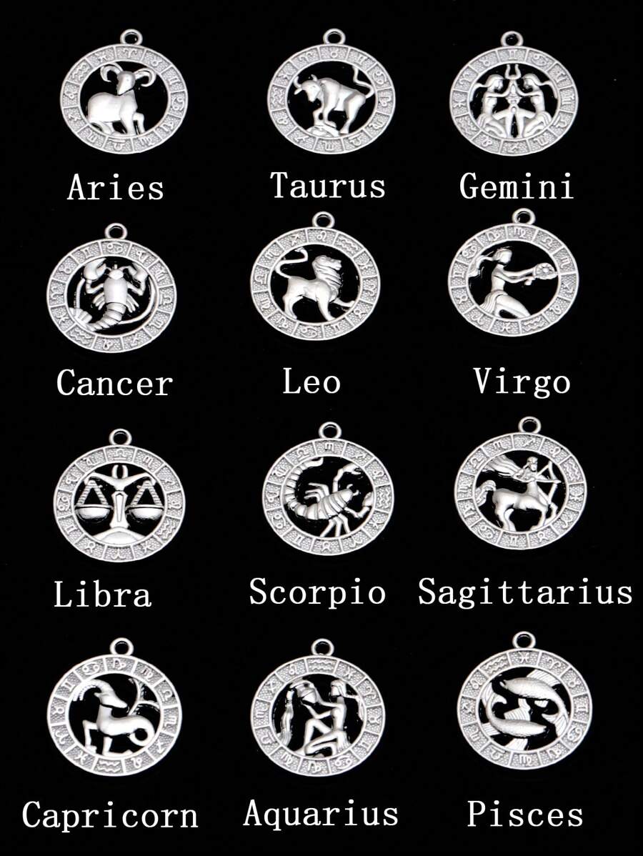 12pcs/Set Assorted 12 Zodiac 3D Animal Round Pendant Set, DIY Accessories - Constellation Accessories - View 1