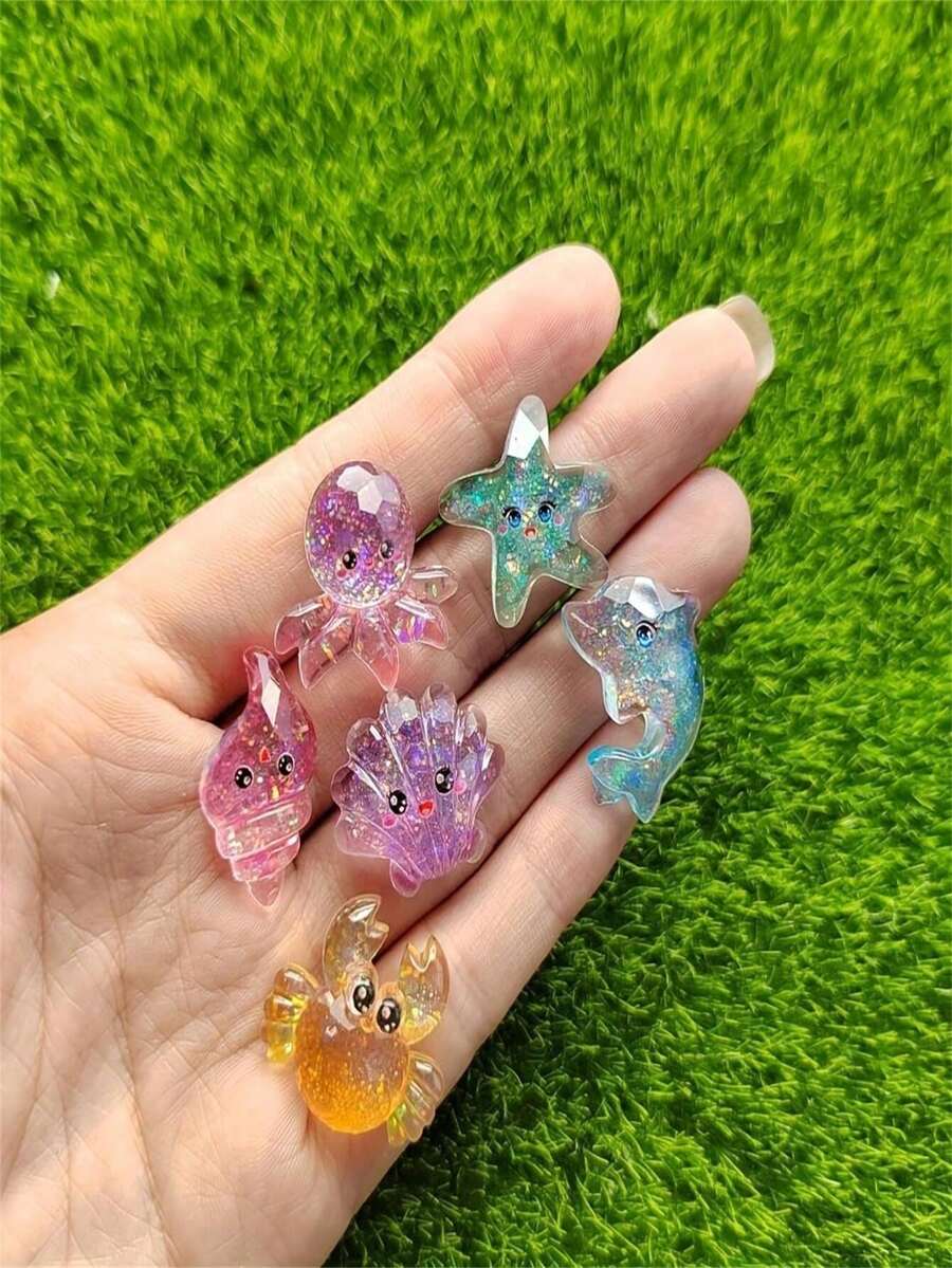 6入組/12入組小型樹脂海洋生物玩具,彩色卡通章魚、螃蟹、海豚動物玩具,新年派對裝飾樹脂禮品DIY手工玩具 - 彩色 - 查看 1