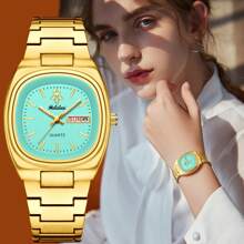 YaLaLuSi 1pc Classic Quartz Ladies Watch In Gold Color, Fashion & Professional, Water Resistant With Weekday Calendar Function, Comes With A Disassembly Tool