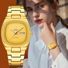 YaLaLuSi 1pc Classic Quartz Ladies Watch In Gold Color, Fashion & Professional, Water Resistant With Weekday Calendar Function, Comes With A Disassembly Tool