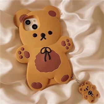 Cute Bow Tie Bear Cartoon Style Silicone Phone Case Compatible With IPhone 17 Pro Max/17 Pro, 16 Pro Max/16 Pro, 13/13 Pro Max/13 Pro, 14 Pro Max/14 Pro/14, 15 Pro Max/15 Pro/15, X/XS/XS Max, Fashionable And Lovely