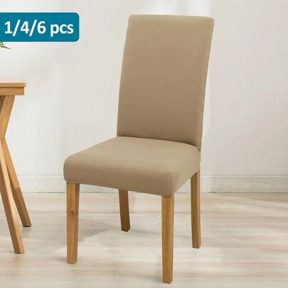 1pc/4pcs/6pcs/8pcs/10pcs Solid Color Milk Silk Chair Covers, Polyester Elastic Dining Chair Covers