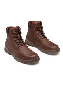 SHOESMALL Men's Fashion Pu Leather Boots Casual Boot Hiking Zipper Chukka Boots - AMY8118A-棕色 - 查看 6