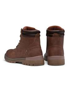 SHOESMALL Men's Fashion Pu Leather Boots Casual Boot Hiking Zipper Chukka Boots - AMY8118A-棕色 - 查看 7