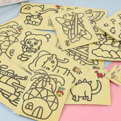 3/12 peças, criativo e educativo, 4,53 polegadas, pintura de areia para crianças, material para artesanato de brinquedo faça você mesmo, presente artístico de desenho animado para crianças, volta às aulas