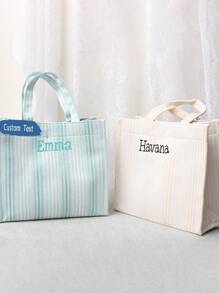1pc Custom Tote Bag - Personalized Canvas Tote Bag - Custom Boat Bag For Her - Embroidered Gift - School Or Beach Bag - Customizable Gift Idea
