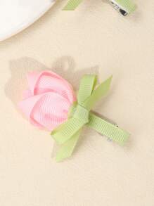 2pcs/Set Girls Pink Rose Bow Hair Clips, Satin Hair Barrettes, Sweet Children Hair Accessories - Multicolor - View 7