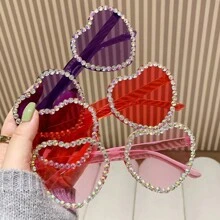 Floral Heart-Shaped Frameless Rhinestone Embedded Jelly Color Heart-Shaped Fashion Glasses, Princess Styledy - Multicolor - View 2