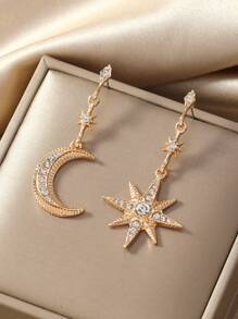 1 Pair Of Stylish Diamond-Encrusted Star Moon Earrings My Orders Recently Purchased - Yellow Gold - View 9