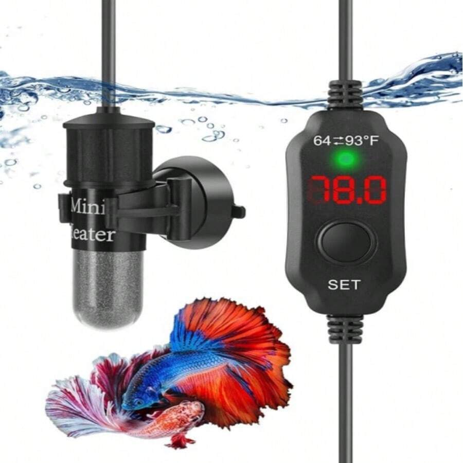 10W USB-Powered Compact Submersible Aquarium Heater With Precision Digital Thermostat For 1-2 Gallon Tanks, Ideal For Betta Fish And Turtles, Featuring Adjustable Temperature Control
