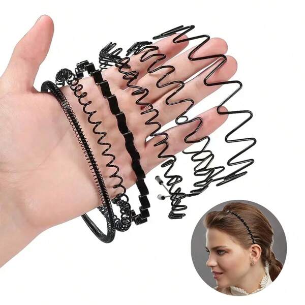 1pc Metal Wavy Headband, Unisex Sports Non-Slip Hairband, Invisible Hair Accessory, Big Messy Bun Wavy Hair Clip Set - Black ,Zig Zag Headband, Black Hair Accessories, Hairband Headband For Women ,Hair Accessories