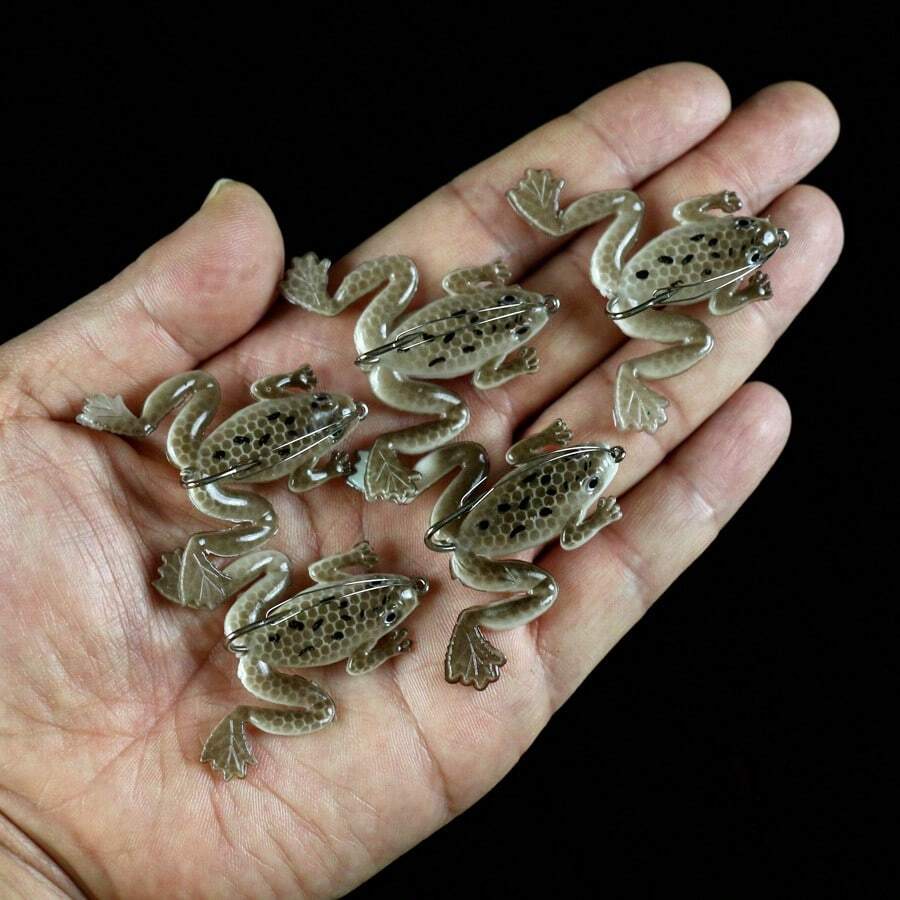 Skmially 5pcs Bionic Frog Lure, Artificial Soft Bait With Sharp Hook, Sea Fishing Tackle - Grey - View 1