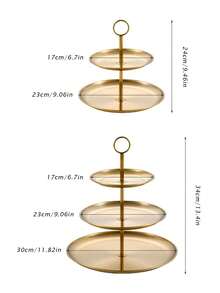 Stainless Steel Multi-Layer Cake Dessert Rack Fruit Tray Dessert Display Rack Desktop Shelf Snack Rack Double Tray - Silver (wooden Column) - View 9