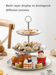 Stainless Steel Multi-Layer Cake Dessert Rack Fruit Tray Dessert Display Rack Desktop Shelf Snack Rack Double Tray - Silver (wooden Column) - View 6