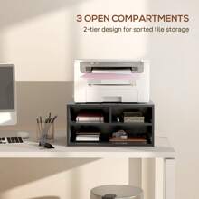 HOMCOM Desktop Printer Stand With Storage, 2-Tier Desk Organizer With 3 Open Compartments For Home Office - Black - View 4
