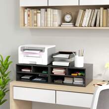 HOMCOM Desktop Printer Stand With Storage, 2-Tier Desk Organizer With 3 Open Compartments For Home Office - Black - View 3