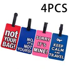 4件組創意字母PVC軟橡膠行李吊牌，紅色「Not YOUR BAG!」、藍色「NO」、粉色「SORRY」、藍色「KEEP CALM」，防丟識別吊飾，公交卡套，學生卡套 - 彩色 - 查看 2