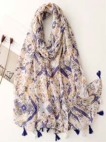 女士简约印花围巾，时尚新款围巾，春夏防晒沙滩披肩，亚麻质感女士披肩 - 彩色 - 查看 9