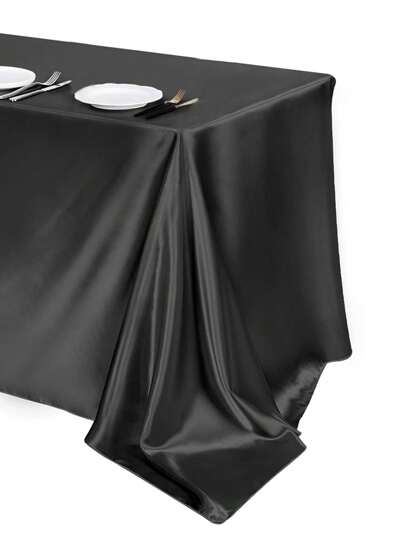1/2pcs Black Satin Polyester Tablecloth,Wedding Decoration Tablecloth, Party Decoration Tablecloth,Rectangular Solid Color Smooth Fabric Table Cover Suitable For Wedding, Birthday, Banquet,Bridal Shower,Bachelor's Party,Christmas, Halloween,New Year,Kitchen Table Decor,Home Decor, Indoor&Outdoor Decor,(Multi Size Tablecloth:145*220cm/259cm/260cm/275cm)