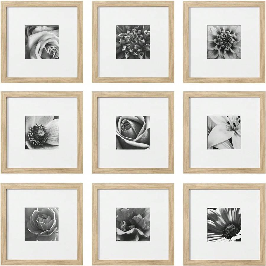 9pcs/Set Square Frames For Home Decor,Classic Gallery Wall Frame Set, Displays 5x5 Photos Or 10x10 Without Mat, White Picture Frames Collage Wall Decor - 自然的 - 查看 1