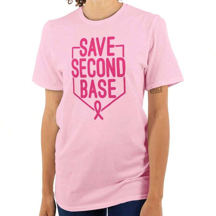 BRISCO BRANDS Breast Cancer Awareness Save Second Womens Graphic T Shirt Tees - Hồng nhạt - Xem 1