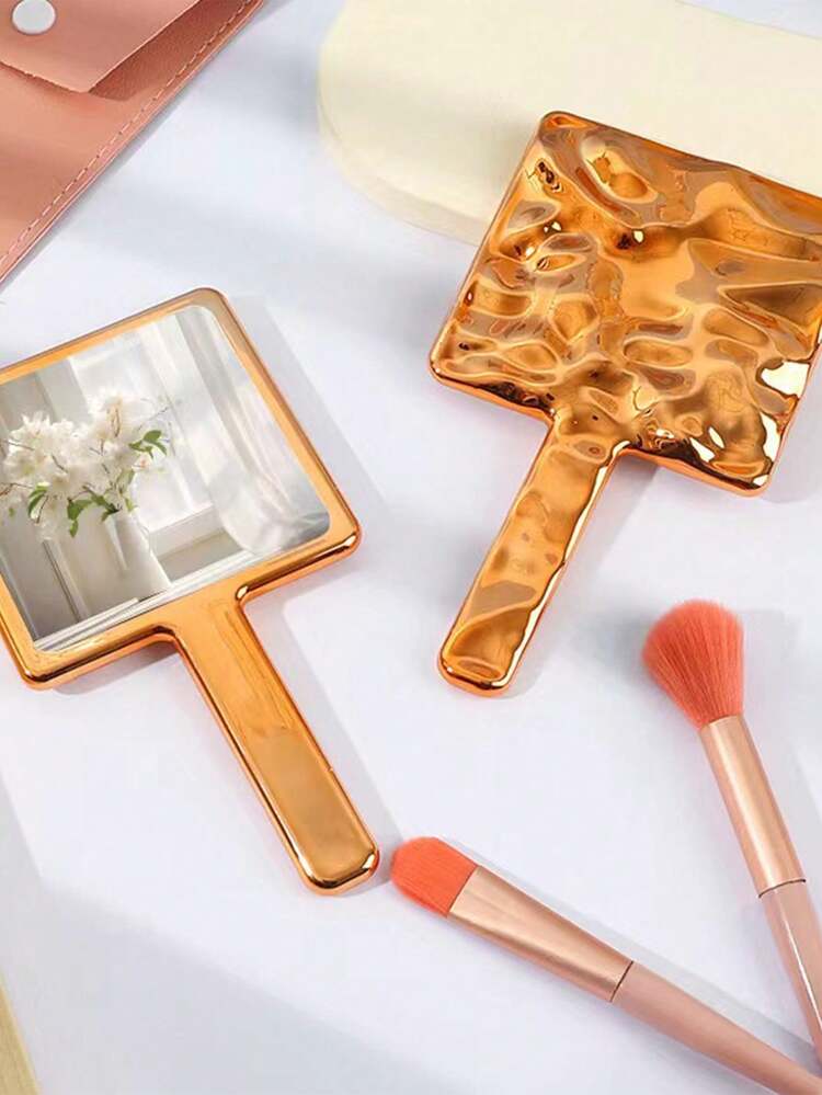 1pc, New Electroplated Square Mirror Handheld Small Mirror Girls Portable Makeup Mirror - Multicolor - View 10