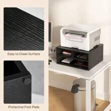 HOMCOM Desktop Printer Stand With Storage, 2-Tier Desk Organizer With 3 Open Compartments For Home Office - Black - View 8