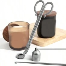 Juego de recortador de mecha de vela que incluye cortador de velas, sofocador de velas y sumergidor de mechas de vela - Kit de herramientas de vela 3 en 1 para amantes de las velas que reemplazan mechas - Plateado - Ver 2