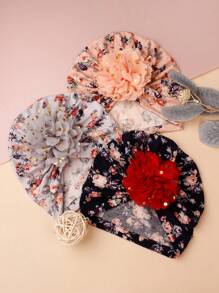 3pcs Printed Chiffon Flower Baby Hat Set, Suitable For 0-2 Years Old Babies - Multicolor - View 1