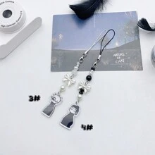 1pc Gojo Creative Star Phone Case Beaded Hanging Chain, Keychain Hanging Item Personalized Versatile Phone Chain, Car Hanging Fashion, Black And White Surrounding Fashion Creative Acrylic Beaded Phone Case Chain, Card Book Hanging Rope Camera Chain CCD Hanging Chain Car Accessories Bag Charm