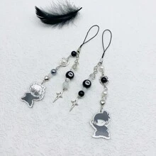 1pc Gojo Creative Star Phone Case Beaded Hanging Chain, Keychain Hanging Item Personalized Versatile Phone Chain, Car Hanging Fashion, Black And White Surrounding Fashion Creative Acrylic Beaded Phone Case Chain, Card Book Hanging Rope Camera Chain CCD Hanging Chain Car Accessories Bag Charm