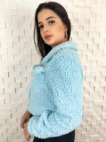 Women's Teddy Coat Short Sheepskin With Button Winter Fashion Super Shipping !! - Màu xanh nhạt - Xem 3